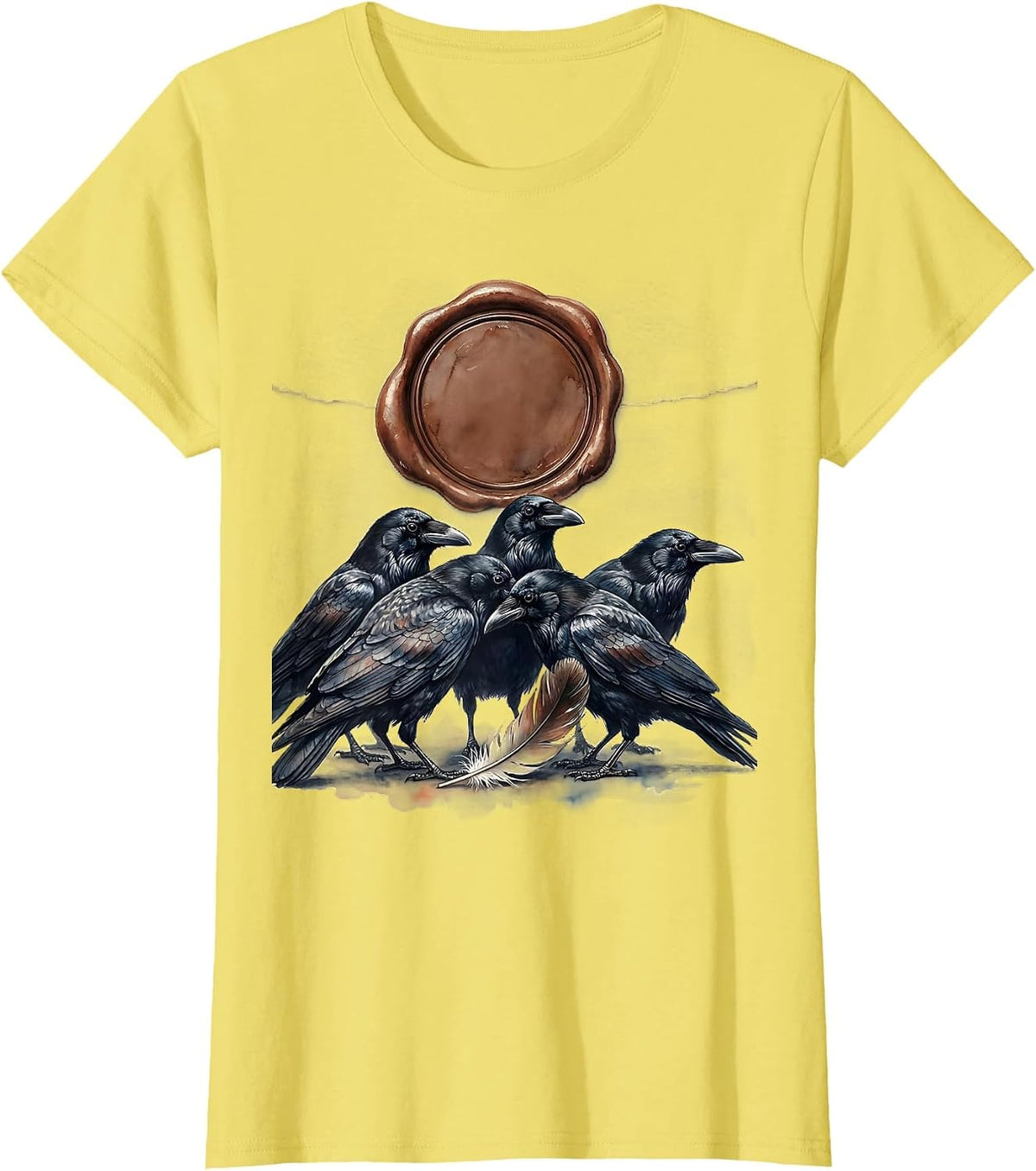 Five Crows Wax Seal Dark Humor Gothic Bird Lover T-Shirt - Lemon Yellow