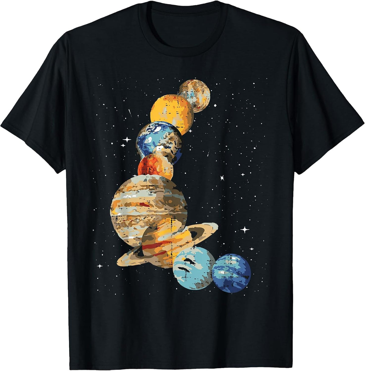 Planets Watercolor Painting Space Galaxy Art Men Women Kids T-Shirt - Black