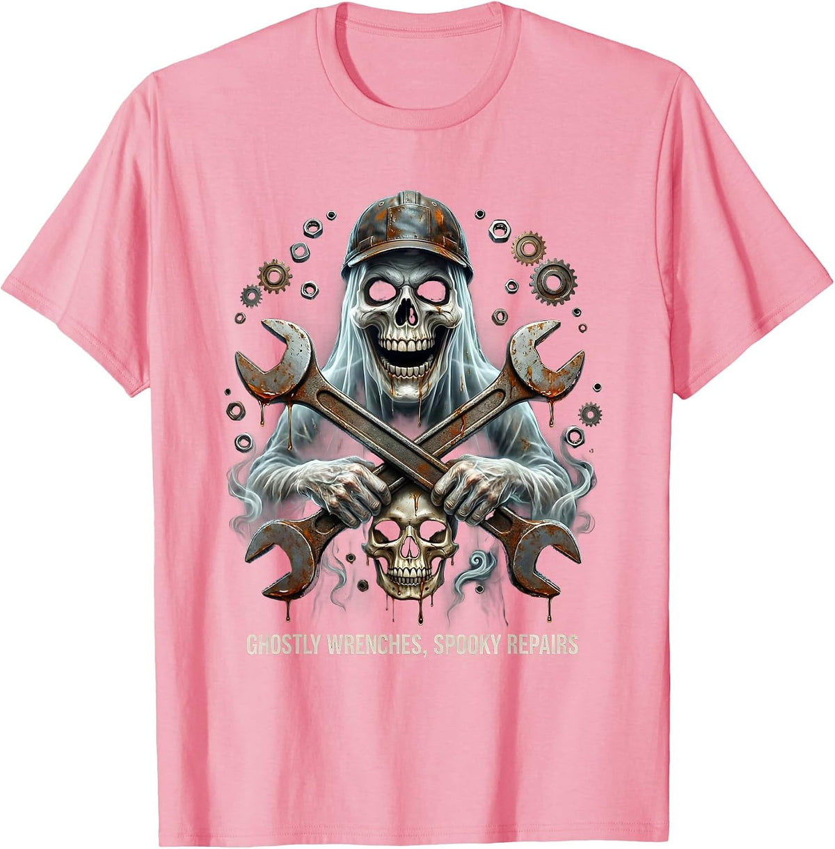 Men's Halloween Ghost Mechanic Garage Design T-Shirt - Pink