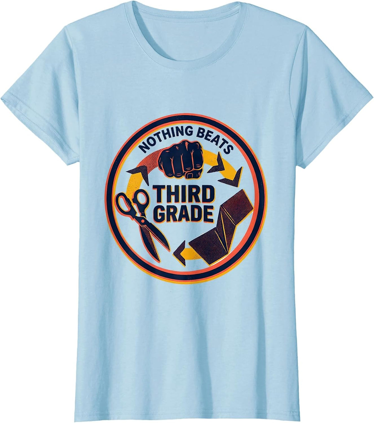 Women's Nothing Beats Third Grade Back to School Rock Paper Scissors T-Shirt - Baby Blue