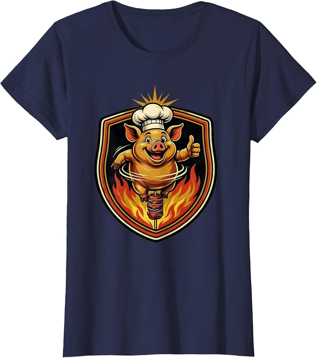 Women's Oktoberfest Roasted Pig on a Spit Illustration T-Shirt - Navy Blue