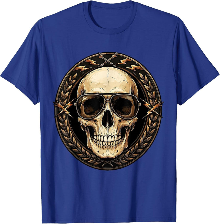 Vintage Rock Skull with Classic Rockstar Sunglasses T-Shirt - Royal Blue