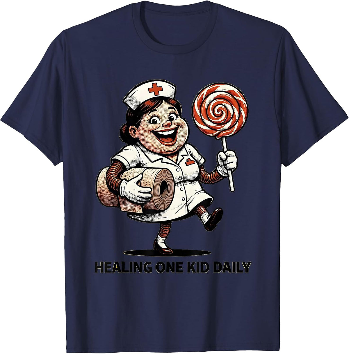 Healing One Kid Daily School Nurse Design T-Shirt - Navy Blue