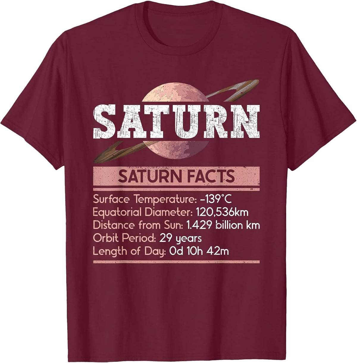 Saturn Facts - Space Saturn Planet T-Shirt - Burgundy