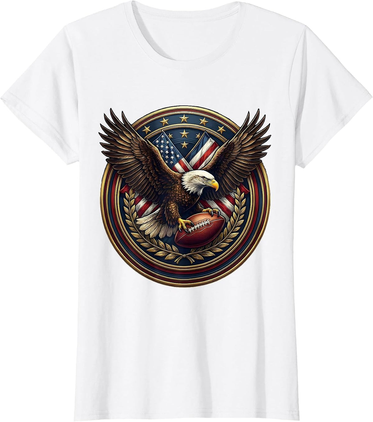 Women's Eagle Clutching Rugby Ball Graphic Design T-Shirt - White