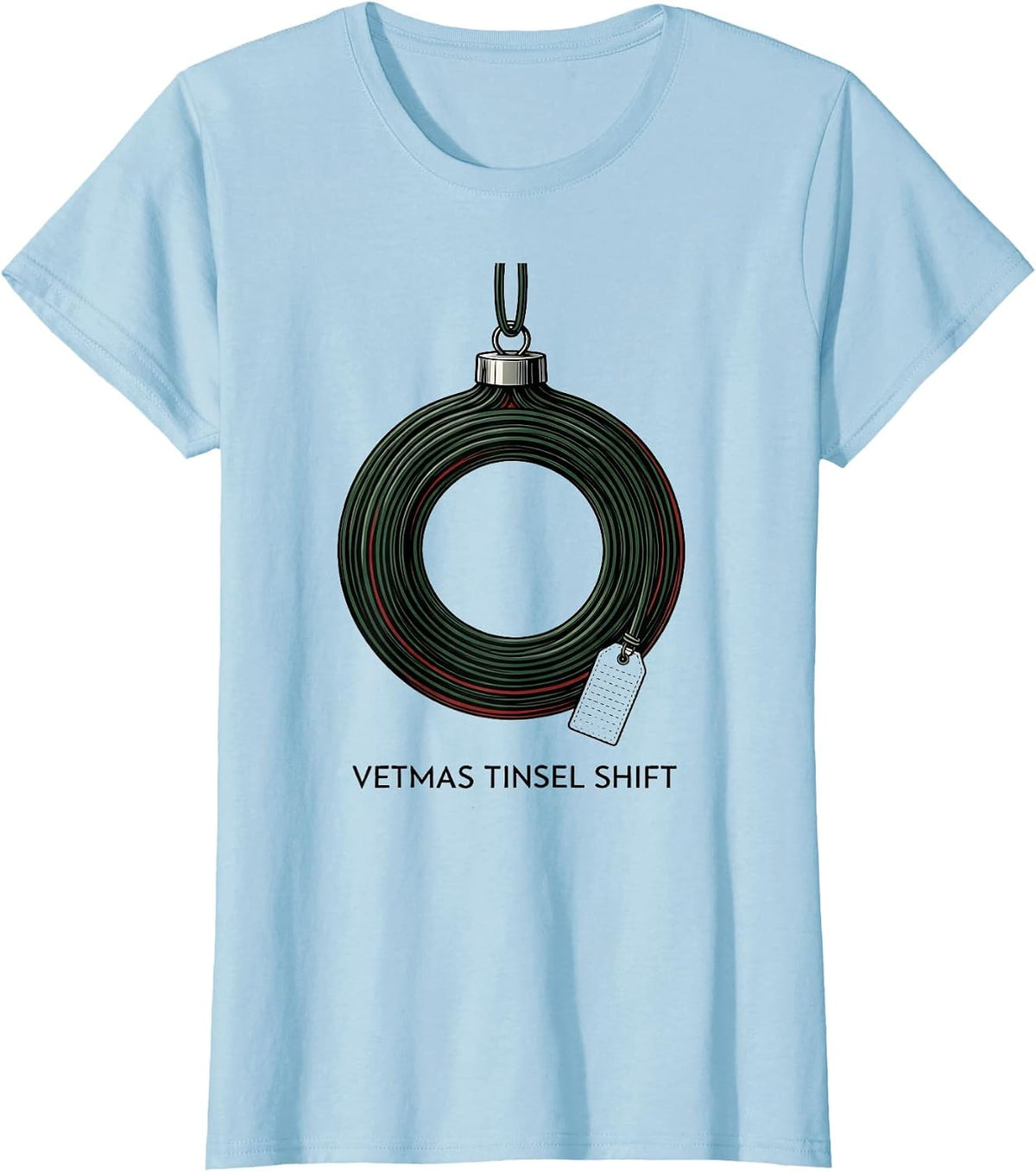 Vetmas Tinsel Shift Funny Veterinarian Christmas Vet Tech T-Shirt, Women, Baby Blue, Large - As Pictured