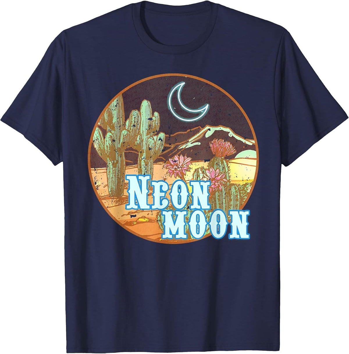 Western 90's Country Music Neon Moon Country Cowgirl Cowboy T-Shirt - Navy Blue
