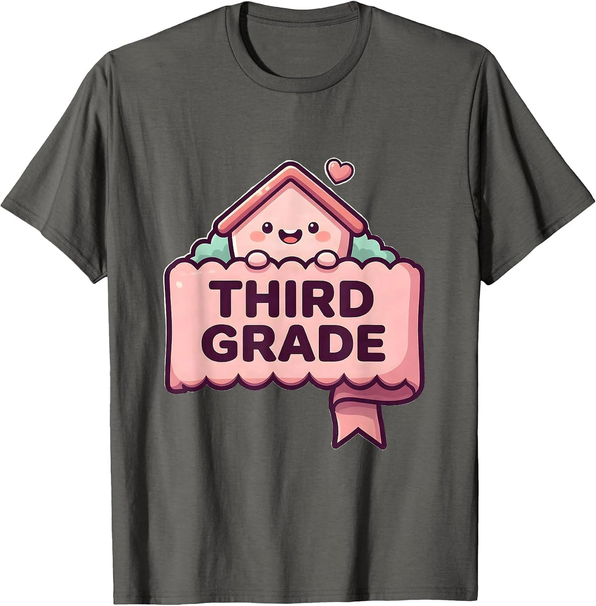 Third Grade Cute Kawaii Schoolhouse Mascot Back To School T-Shirt - Asphalt Grey