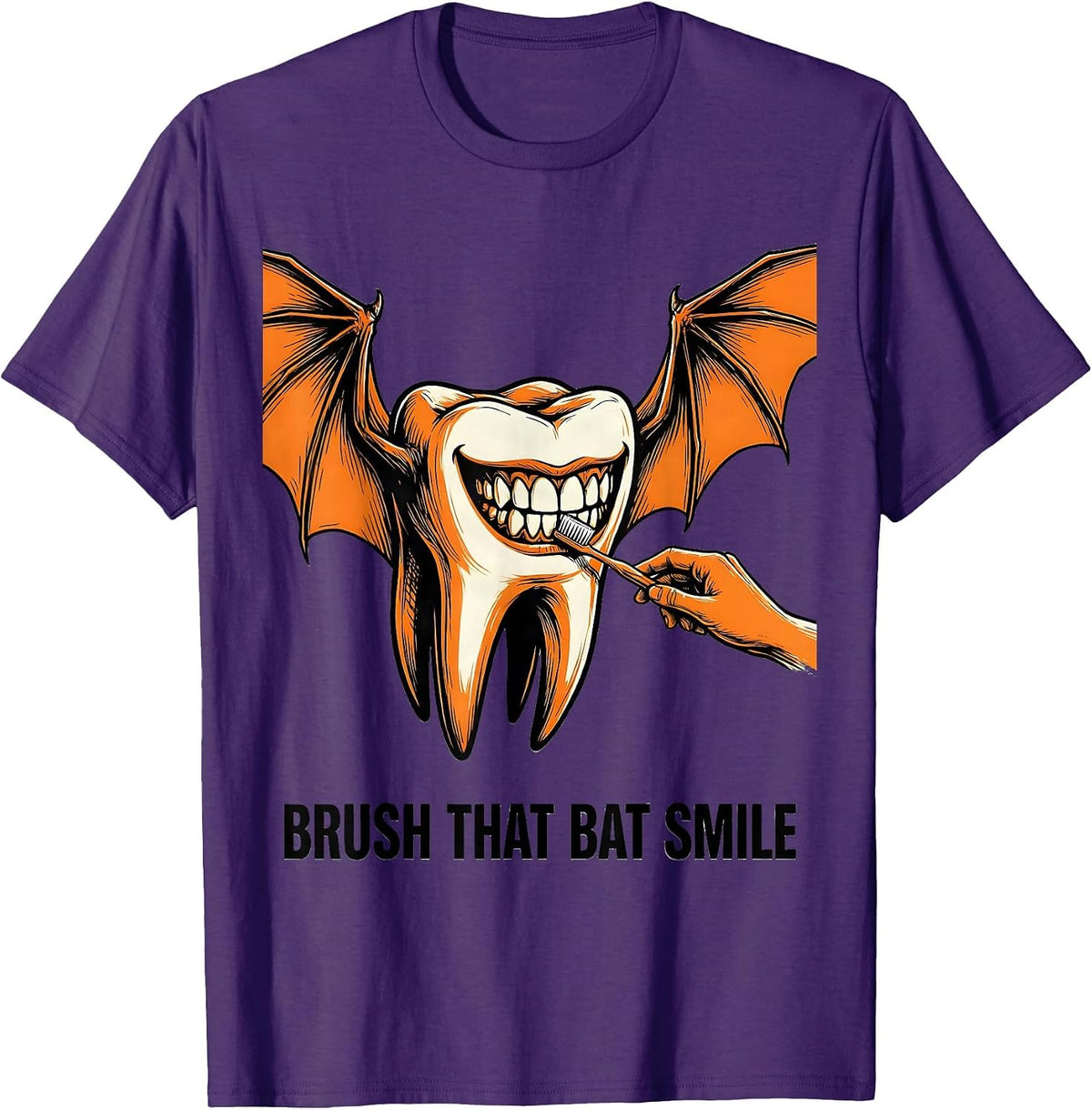 Men's Brush That Bat Smile Funny Dental Hygienist Halloween T-Shirt - Purple
