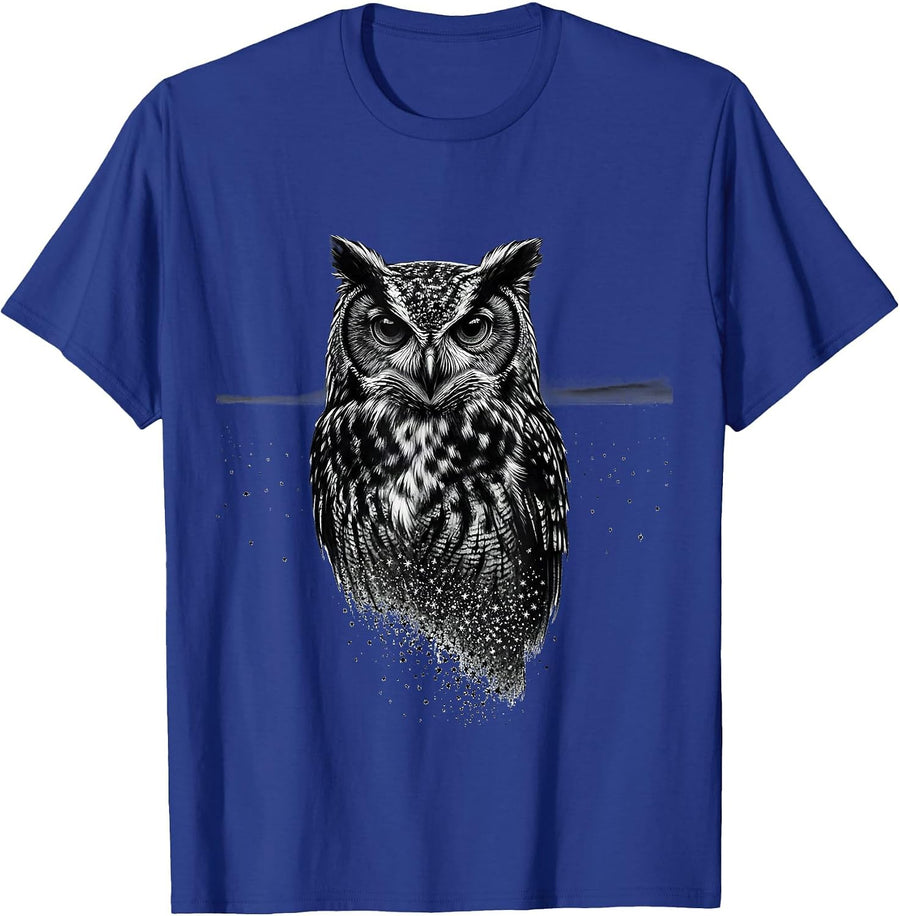 Perched Owl Monochrome Retro Bird Lover Humor T-Shirt - Royal Blue