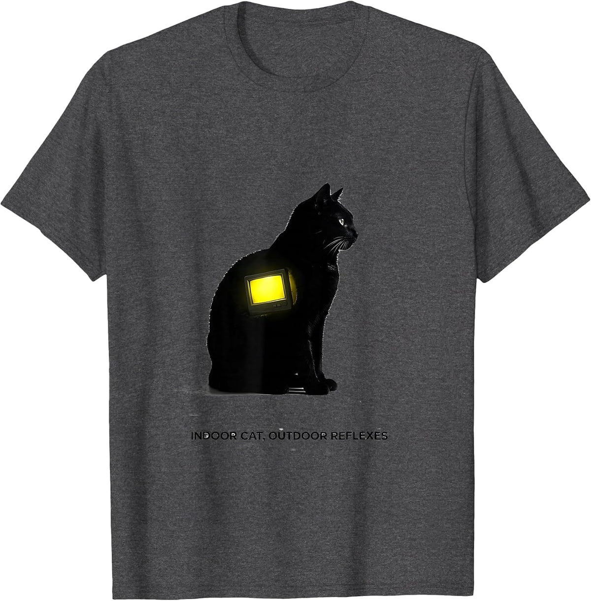Indoor Cat Outdoor Reflexes Funny Cat Gamer Video Game Humor T-Shirt - Dark Heather Grey