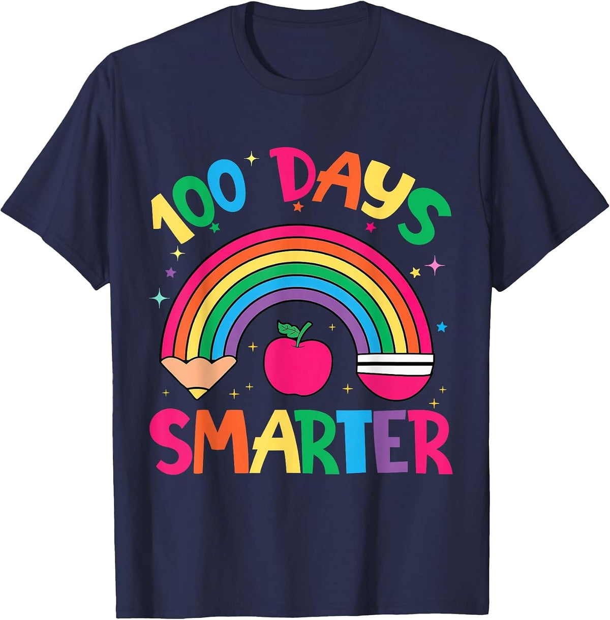 100 Days of School Rainbow 100 Days Smarter Teacher Kid Girl T-Shirt - Navy Blue
