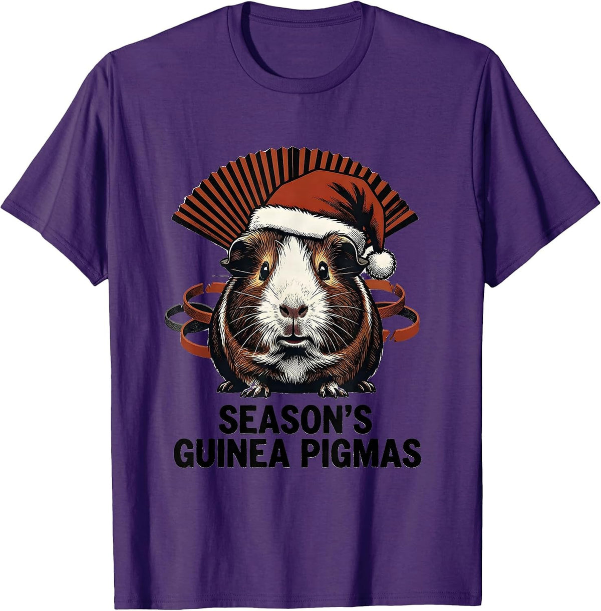 Men's Season's Guinea Pigmas Funny Santa Hat Pet Lover Christmas T-Shirt - Purple