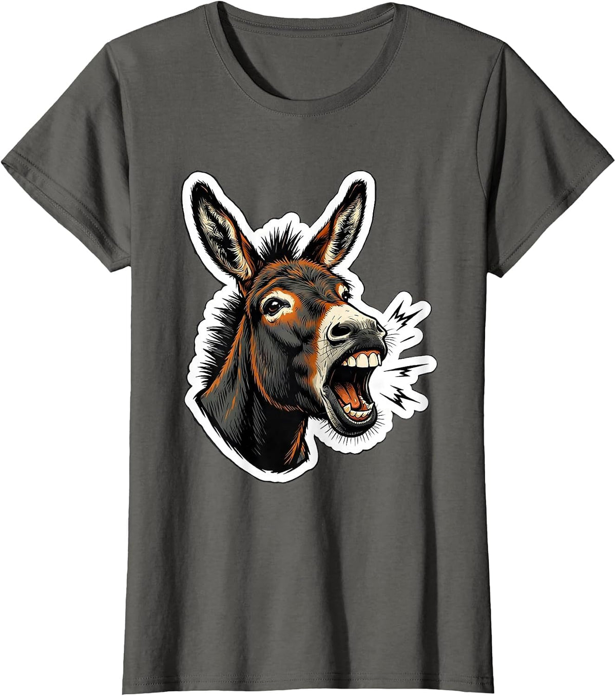 Women's Donkey Braying Face Funny Farm Animal Lover Humor T-Shirt - Asphalt Grey