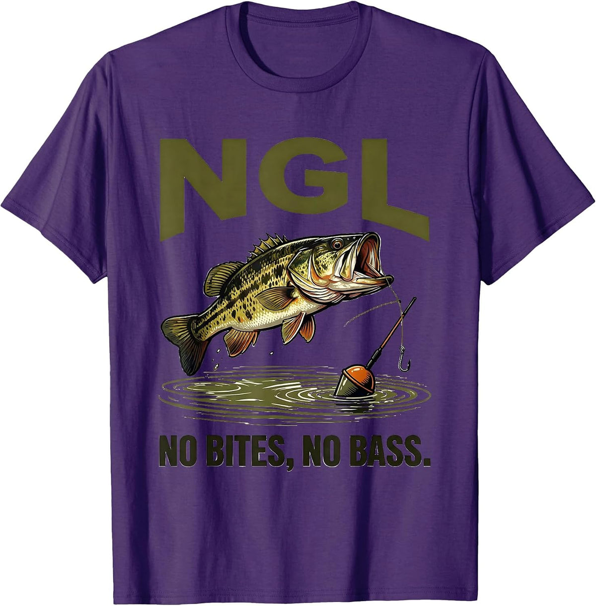 NGL No Bites, No Bass Funny Freshwater Bass Fishing Humor T-Shirt - Purple