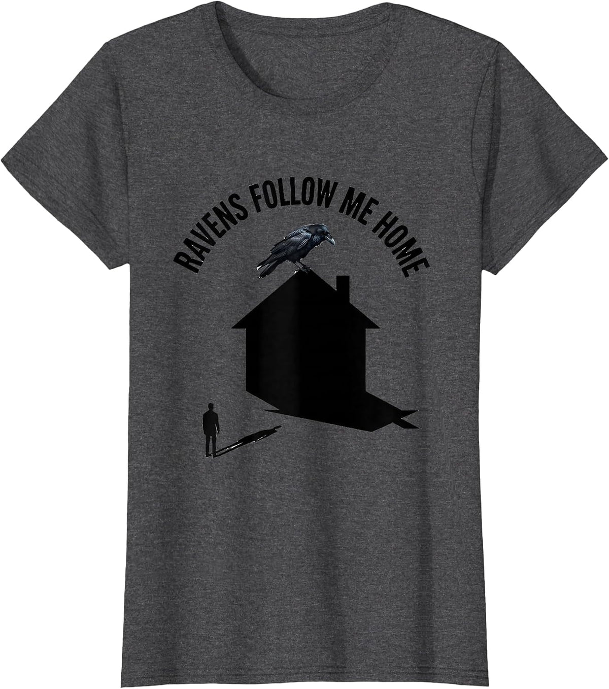 Women's Ravens Follow Me Home Gothic Dark Art Design T-Shirt - Dark Heather Grey
