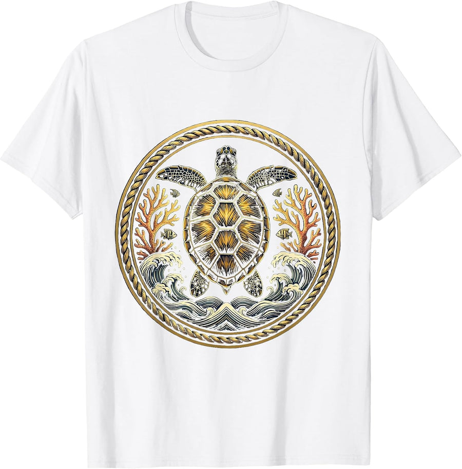 Men's Hawaiian Sea Turtle Coral Reef Graphic T-Shirt - White