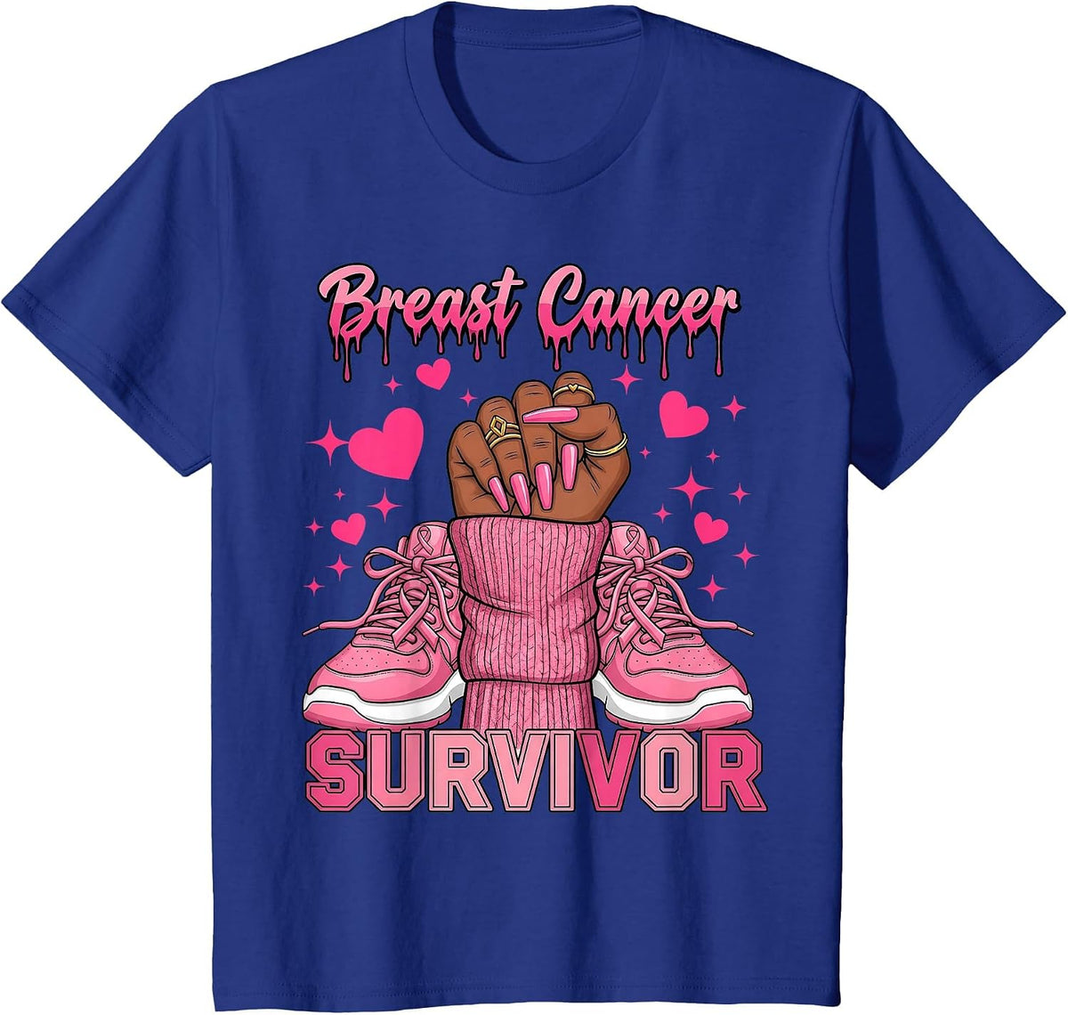 Breast Cancer Awareness Warrior Black Women Melanin Survivor T-Shirt - Royal Blue