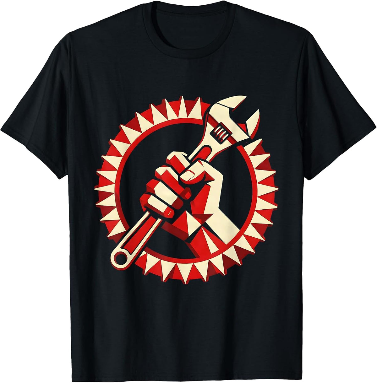 Men's Blue Collar Wrench Grip Hardworking Pride Design T-Shirt - Black