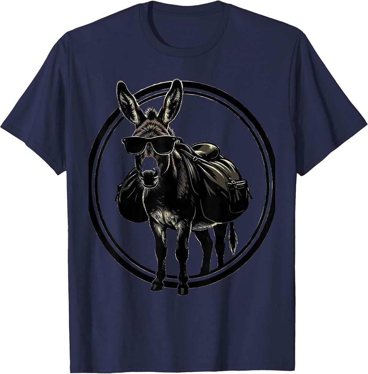 Cool Donkey Sunglasses Saddlebags Illustration T-Shirt - Navy Blue