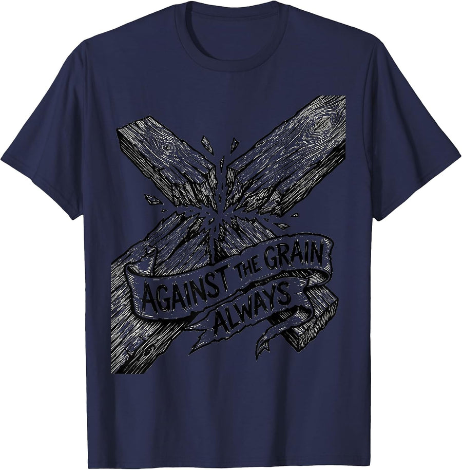 Against the Grain Always Punk Rebel Design T-Shirt - Navy Blue