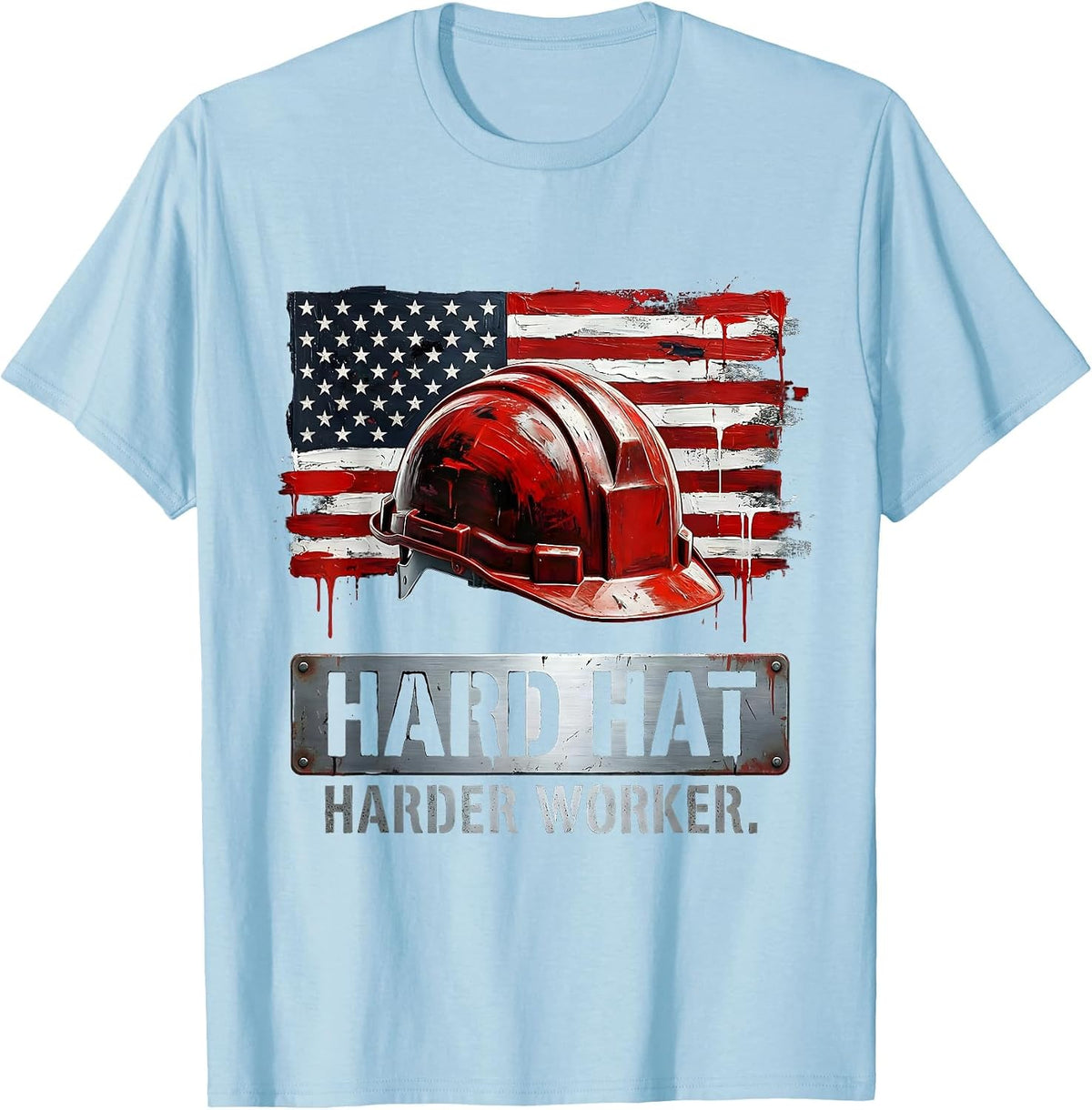 Men's Hard Hat Harder Worker Blue Collar Pride Design T-Shirt - Baby Blue