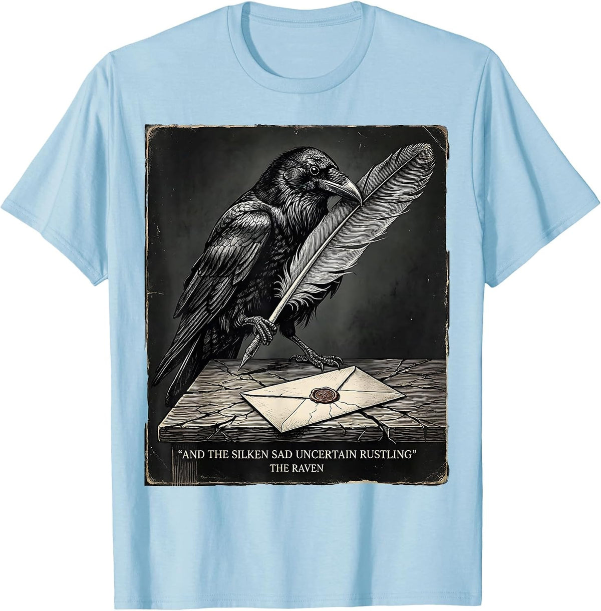 Men's And the silken sad uncertain rustling — The Raven Vintage T-Shirt - Baby Blue