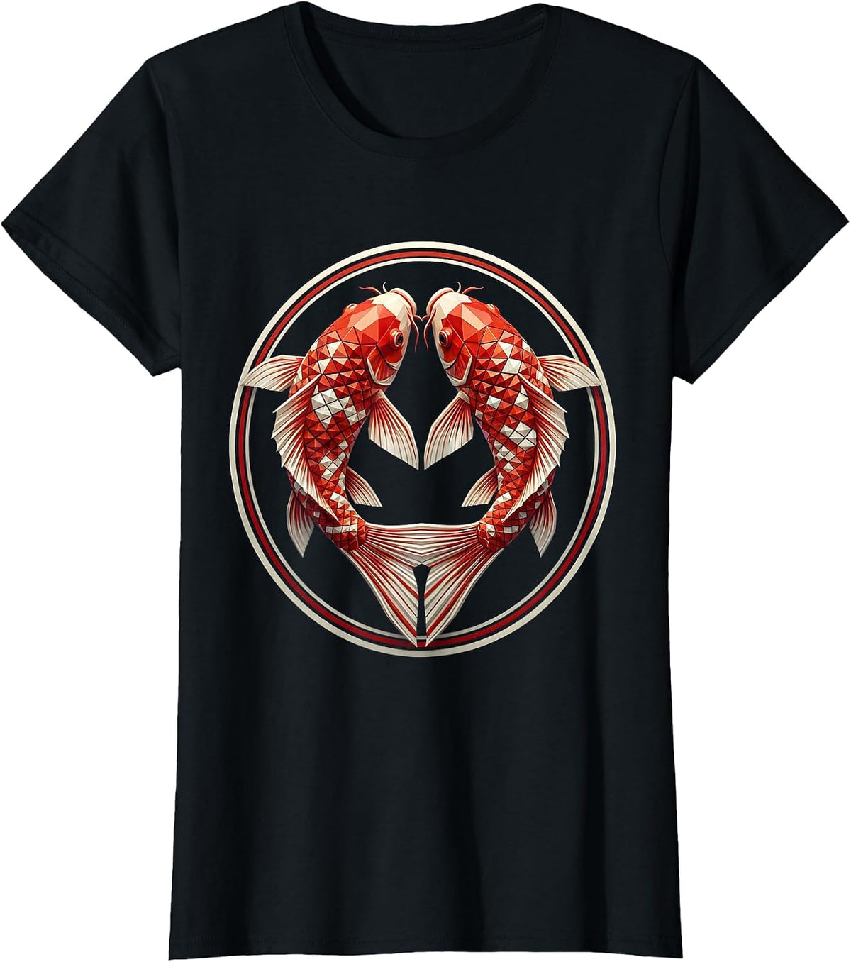 Heart-Shaped Koi Fish Swimming in Circle T-Shirt - Black