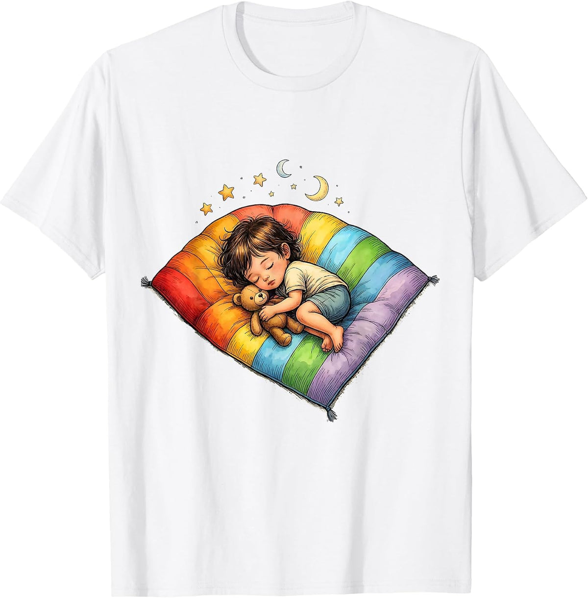 Men's Kindergarten Teacher Napping Child Rainbow Mat T-Shirt - White
