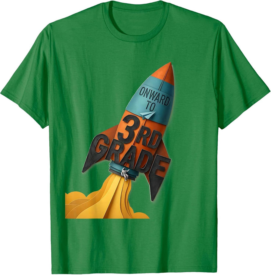 Men's Onward To 3rd Grade Astronaut Back To School Grade Milestone T-Shirt - Kelly Green