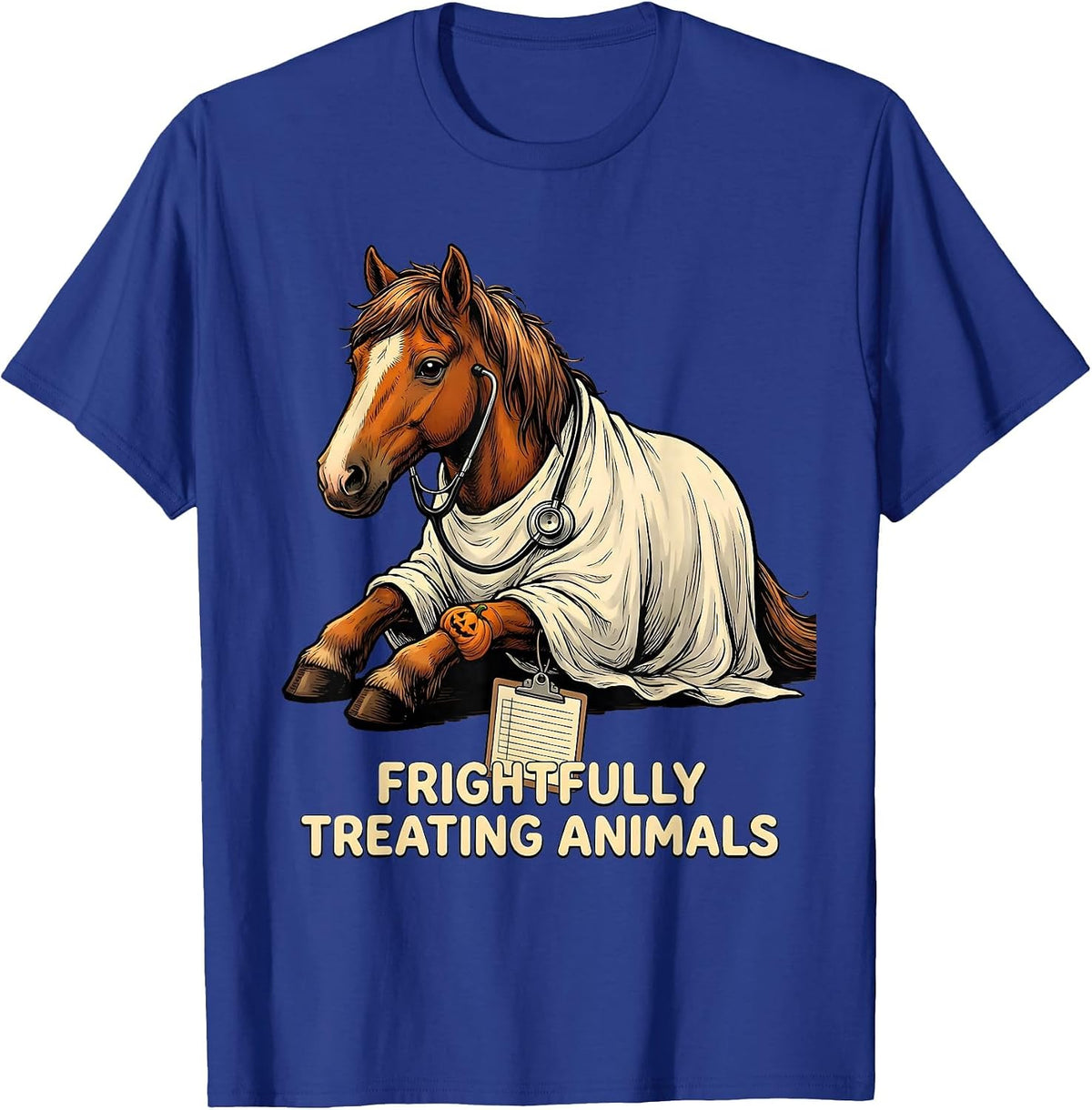 Men's Frightfully Treating Animals Funny Vet Tech Halloween T-Shirt - Royal Blue