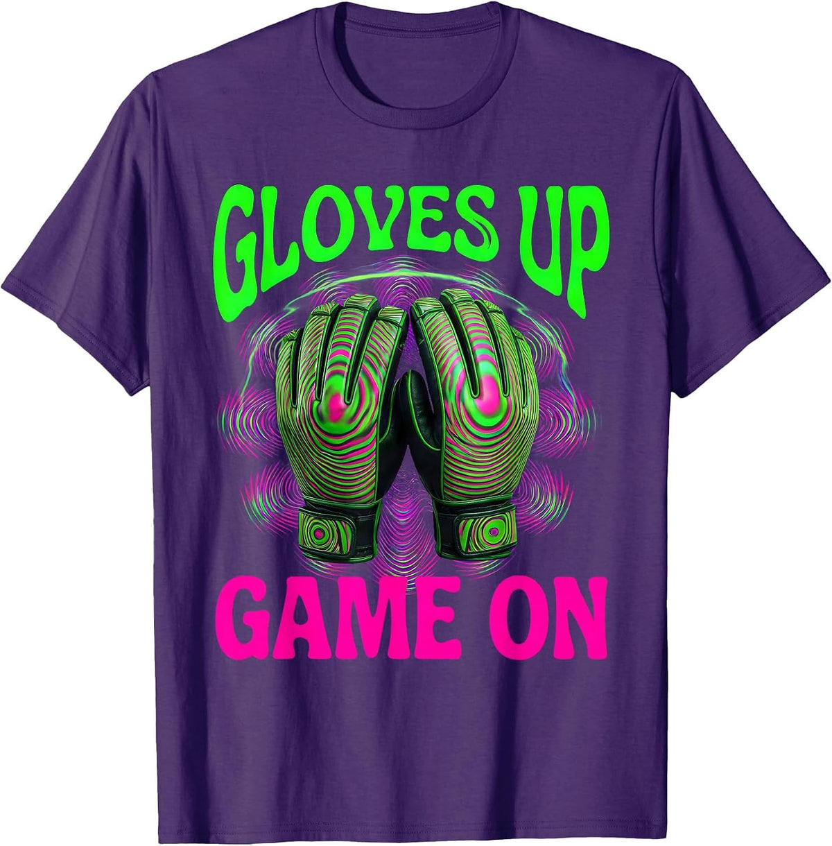 Men's Gloves Up Game On Goalie Graphic Design T-Shirt - Purple