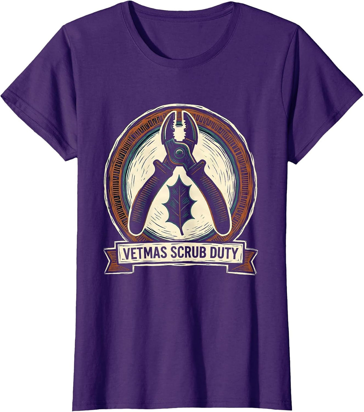 Women's Vetmas Scrub Duty Funny Vet Tech Christmas Veterinary Humor T-Shirt - Purple