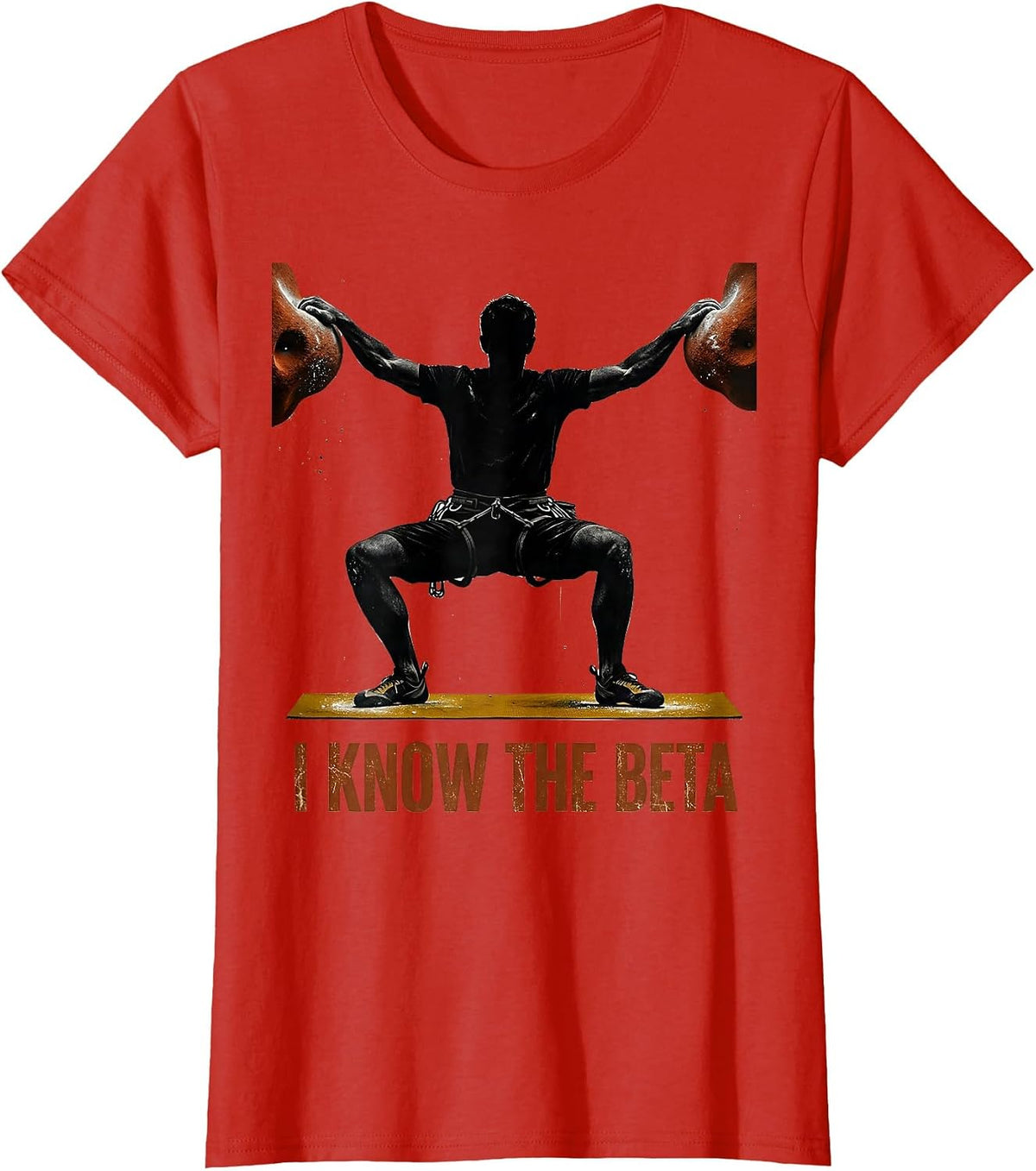 I Know The Beta Distressed Funny Rock Climber Bouldering T-Shirt - Red