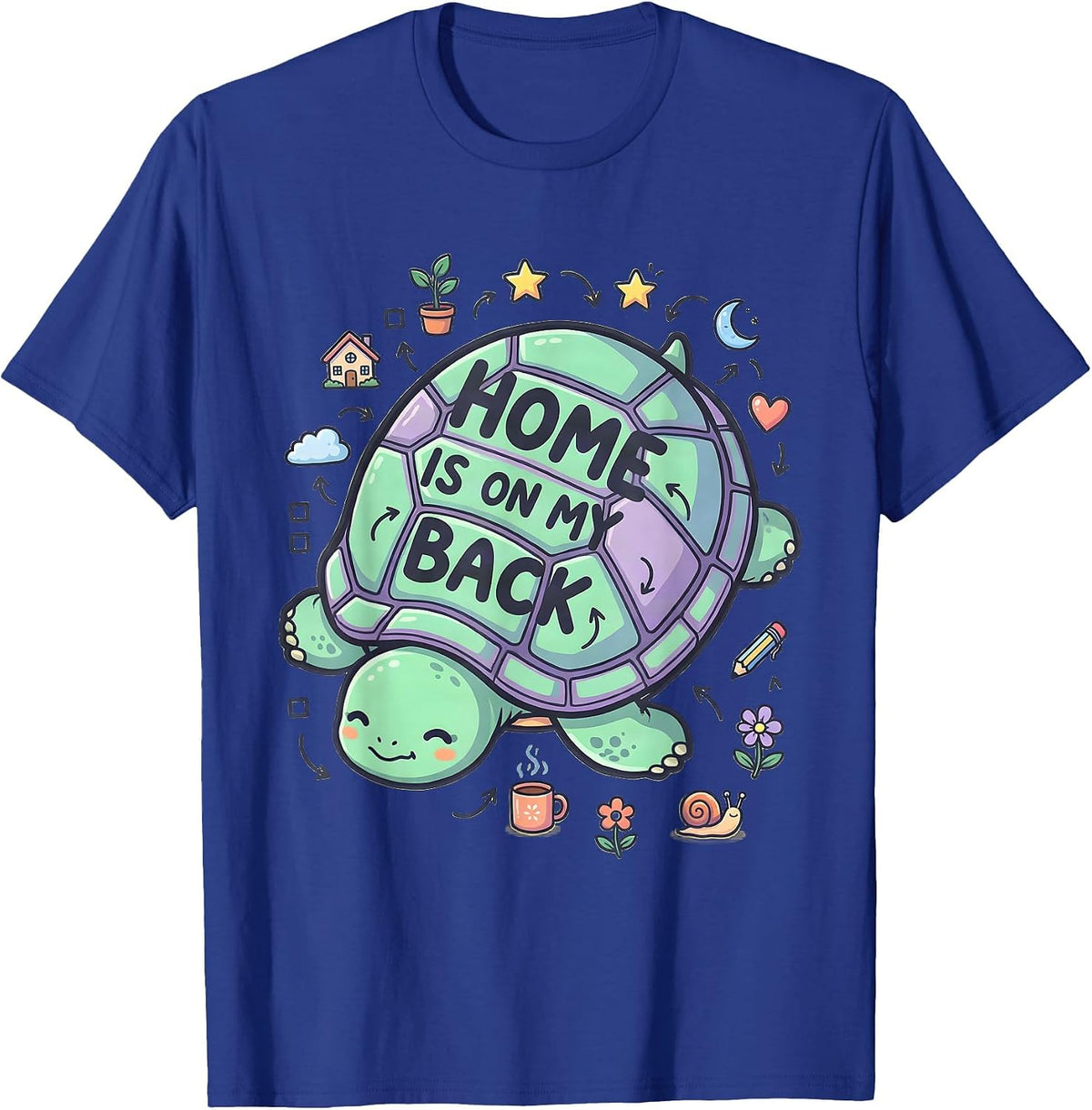 Home Is On My Back Turtle Nature Design T-Shirt - Royal Blue