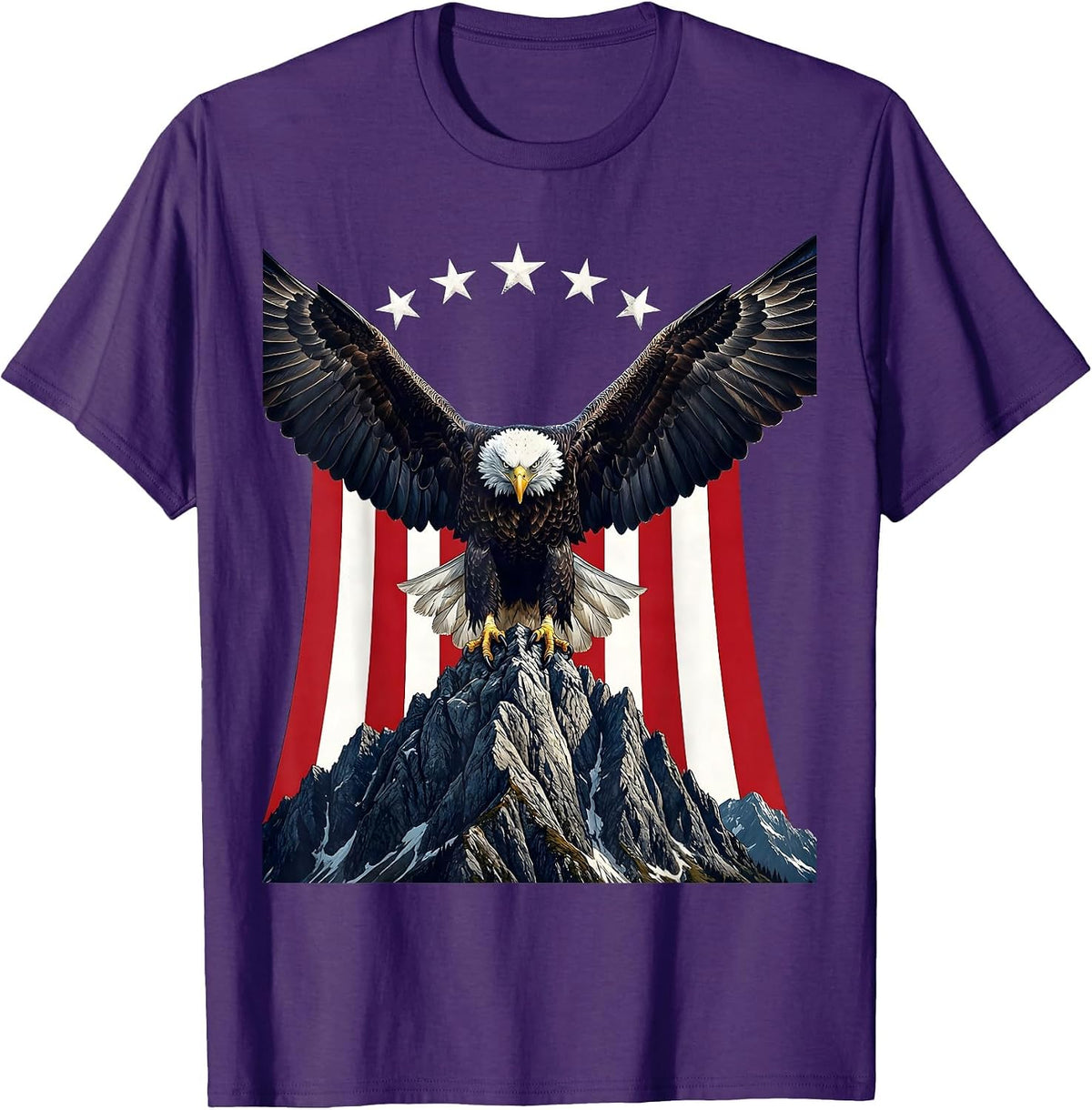 Men's Freedom Bald Eagle Gripping Mountain Peak Design T-Shirt - Purple