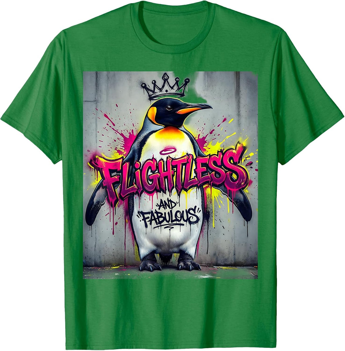 Men's Flightless and Fabulous Penguin Design T-Shirt - Kelly Green