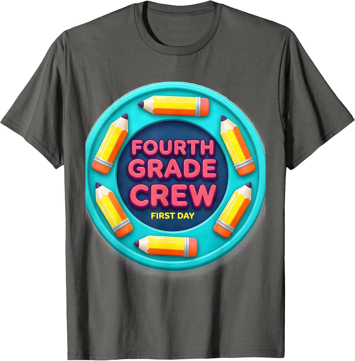 Fourth Grade Crew First Day Back To School Teacher Student T-Shirt - Asphalt Grey