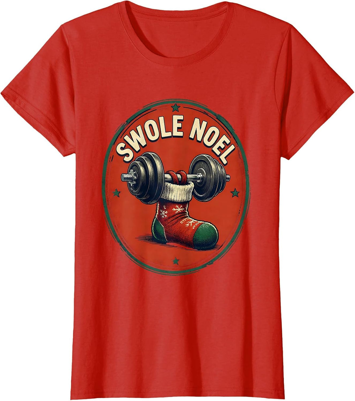 Swole Noel Funny Christmas Weightlifting Gym Workout Fitness T-Shirt - Red
