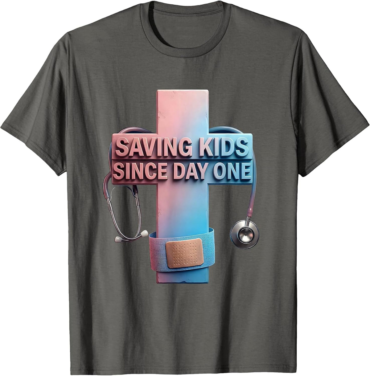 Men's Saving Kids Since Day One School Nurse Design T-Shirt - Asphalt Grey