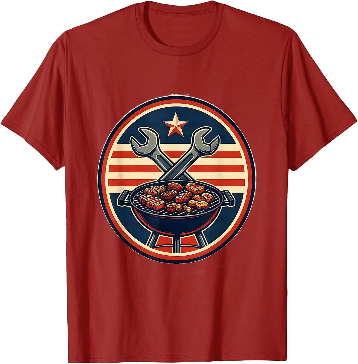 Men's Sealed Badge Wrench Cookout Patriotic Americana Labor Day T-Shirt - Cranberry Red
