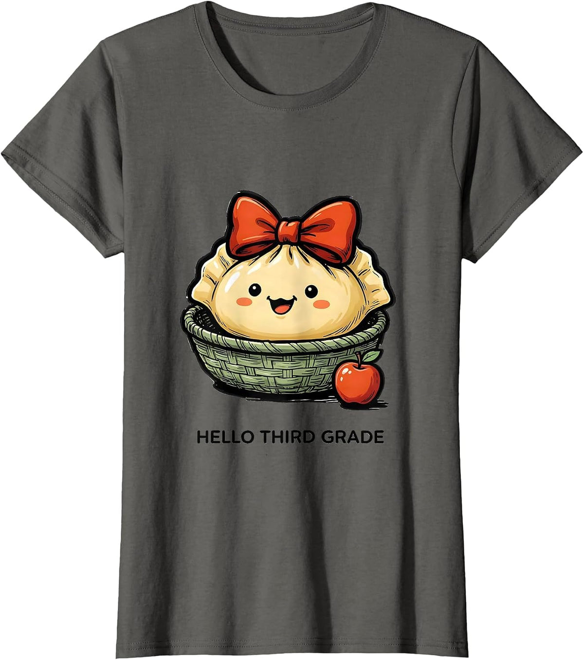 Women's Hello Third Grade Cute Dumpling Back to School Girl Teacher T-Shirt - Asphalt Grey