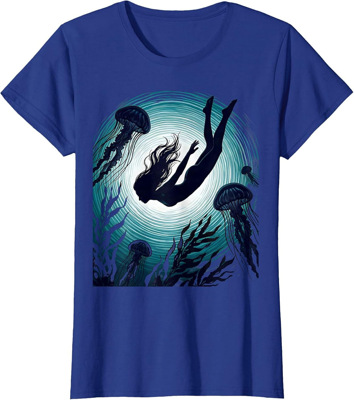 Women's Woman Diving Into Glowing Ocean Graphic Tee T-Shirt - Royal Blue