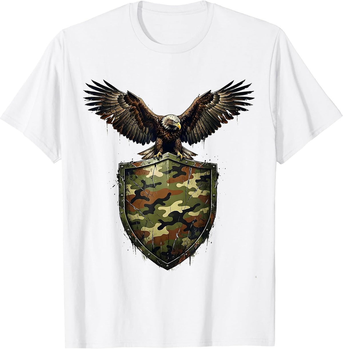 Men's Eagle Camo Shield Patriotic Graphic Design T-Shirt - White