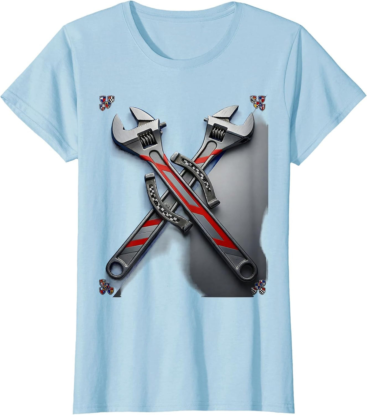 Women's Valley Forge Automotive Wrench and Horseshoe Graphic T-Shirt - Baby Blue