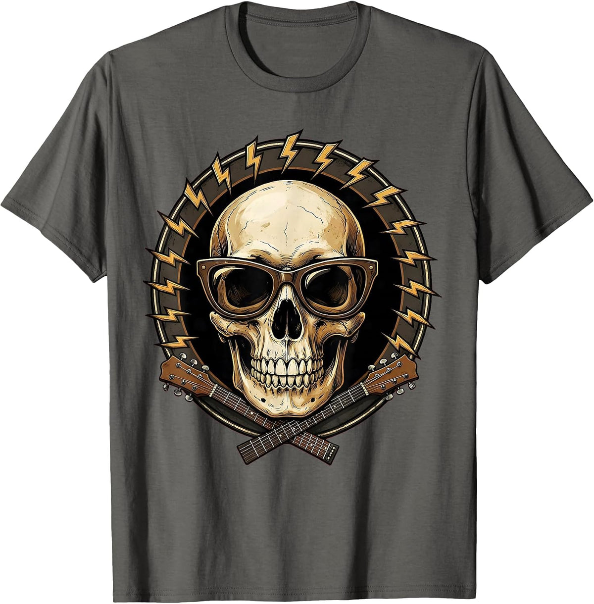 Rock and Roll Skull with Vintage Sunglasses T-Shirt - Asphalt Grey