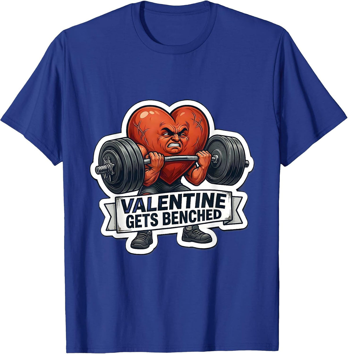 Valentine Gets Benched Funny Gym Heart Weightlifting Humor T-Shirt - Royal Blue
