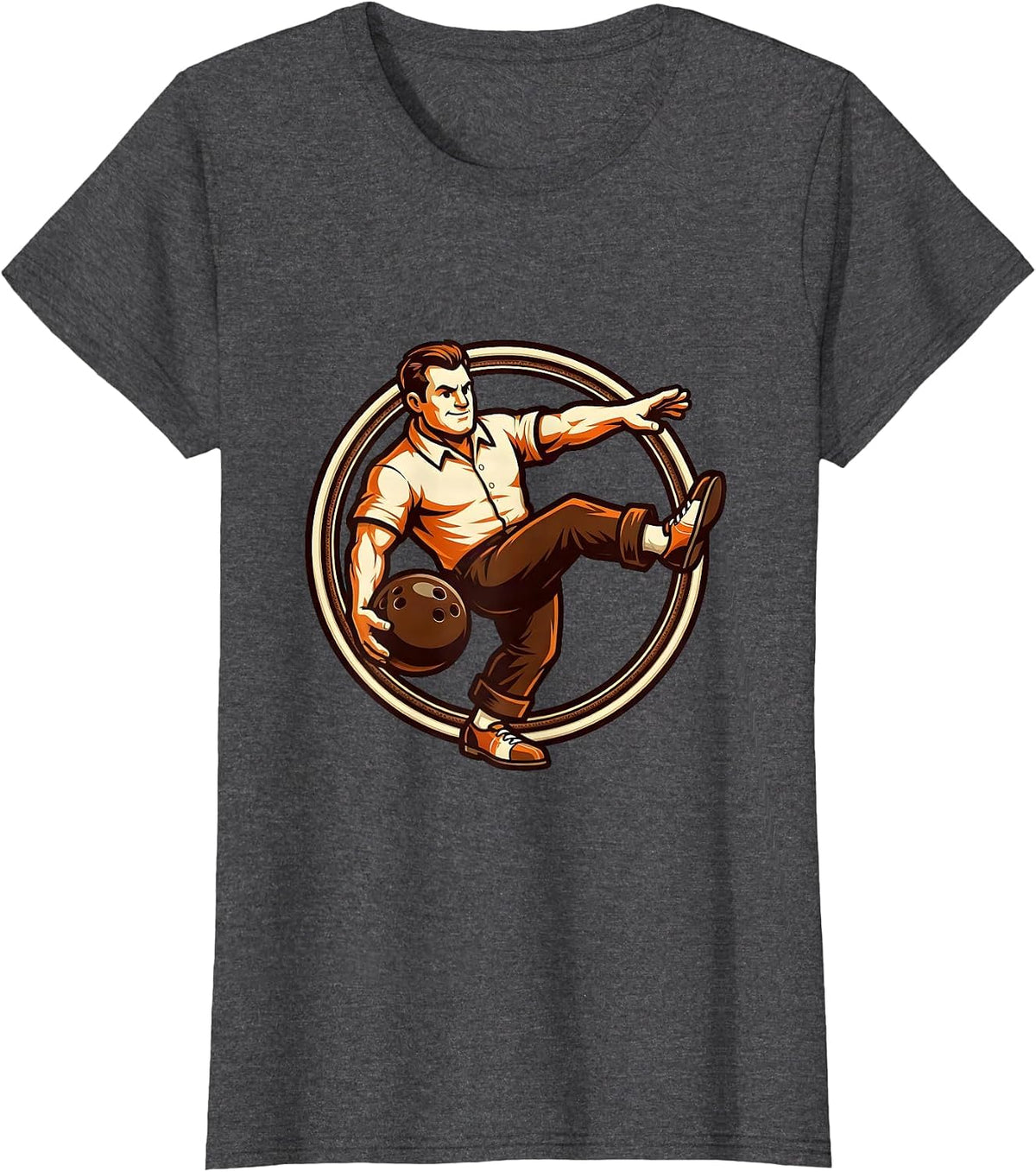 Women's Retro Bowler Vintage Style Bowling Graphic T-Shirt - Dark Heather Grey