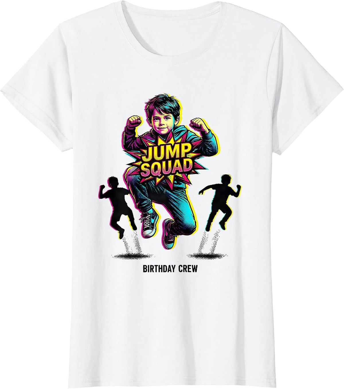 Jump Squad Birthday Crew Pop Art Trampoline Party Kid Gift T-Shirt - White