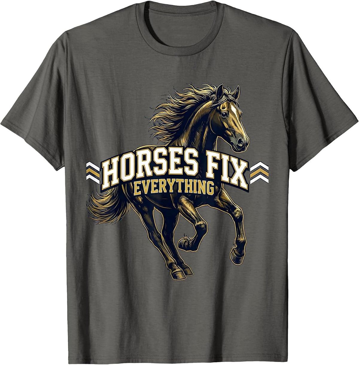 Horses Fix Everything Equestrian Design T-Shirt - Asphalt Grey